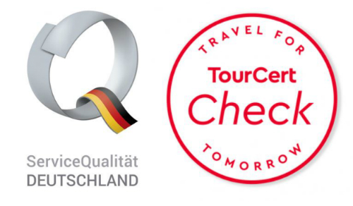 Logos ServiceQualität Deutschland und TourCert Check