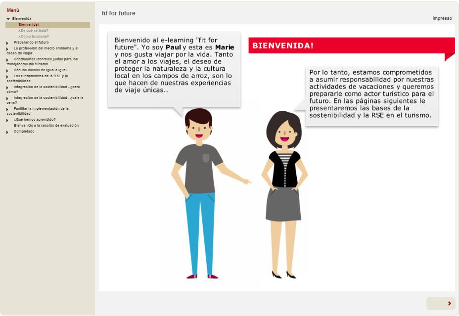 E-Learning_Spanish_fit_for_future_Screenshot2 Una captura de pantalla de la segunda página de e-learning.